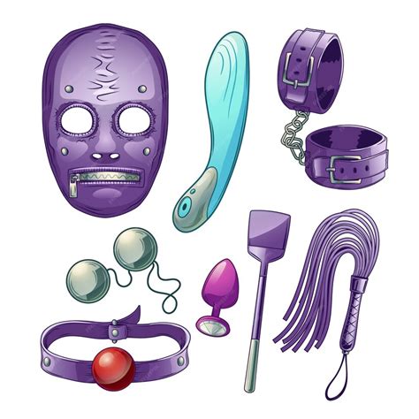Free Vector Adults Sex Toys Accessories For Bdsm Role Play Cartoon Set With Dildo Or Vibrator