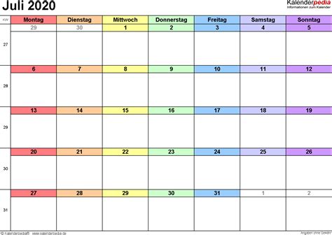 Kalender Juli 2020 Als Word Vorlagen