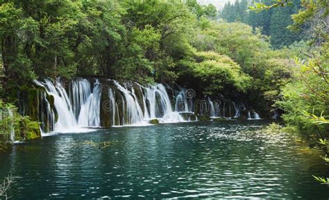 A Waterfall In The Jiuzhaigou Stock Image Image Of Mountain Cascades