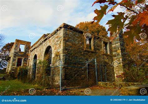 Abandoned Ruined Stone Mansion In Maine Stock Image Image Of
