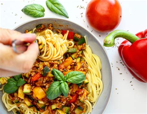 Spaghetti bolognese met veel groenten