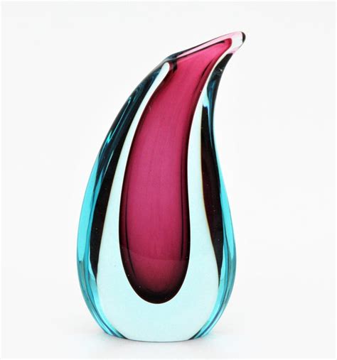 Flavio Poli Seguso Murano Blue And Purple Sommerso Glass Teardrop Vase