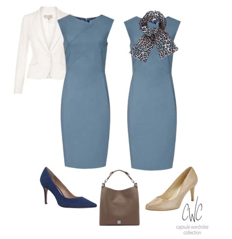 blue pencil dress in a summer business capsule wardrobe capsule wardrobe business dress women