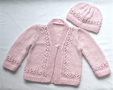 Ravelry K1p1forevers Pink Lacey Baby Cardigan And Hat Knitted Baby