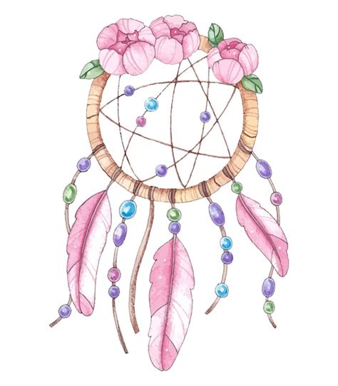 Premium Vector Hand Drawn Watercolor Dream Catcher With Flowers