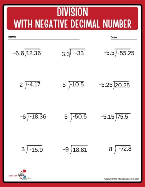 Division Of Decimal Numbers Worksheet Free Download