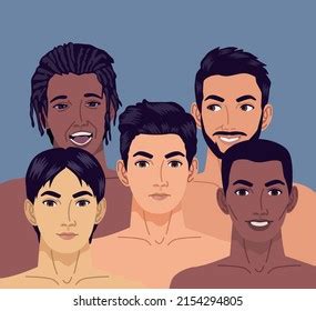 Group Interracial Men Naked Stock Vector Royalty Free
