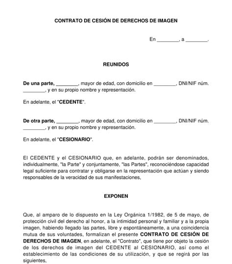 Contrato De Cesión De Derechos De Imagen Modelo