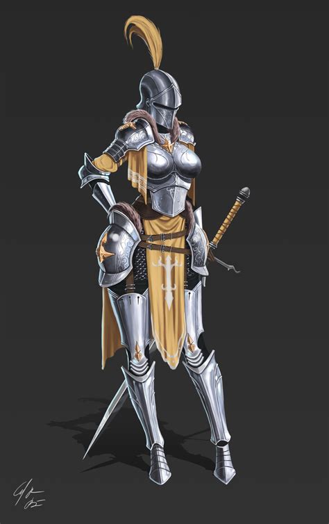 Yellow Knight By Backmanarts Fantasy Armor Female Knight Female Armor
