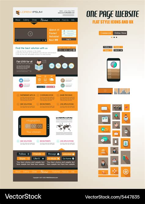 One Page Website Flat Ui Design Template Vector Image