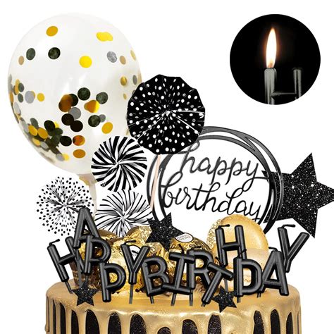 Buy Movinpe Black Cake Topper Decoration With Happy Birthday Candles Happy Birthday Banner Paper