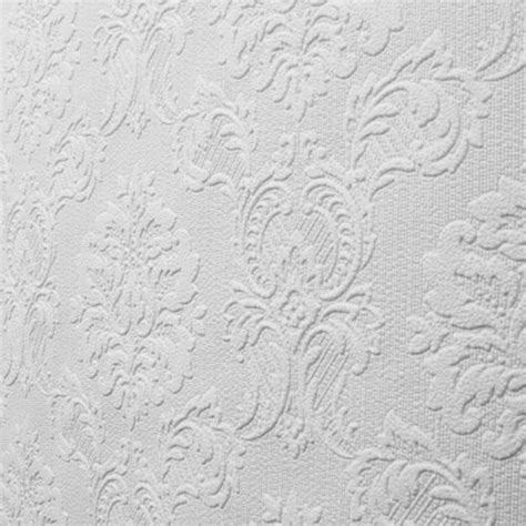 Pure White Damask Paintable Wallpaper Textured Embossed Luxury Blown
