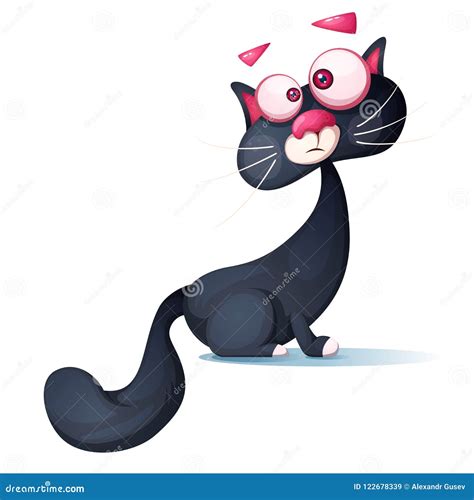 Funny Cute Crazy Cat Cartoon Illustration Stock Vector Illustration