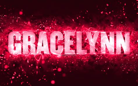 Download Wallpapers Happy Birthday Gracelynn 4k Pink Neon Lights Gracelynn Name Creative