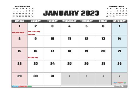 Printable January 2023 Calendar Free 12 Templates