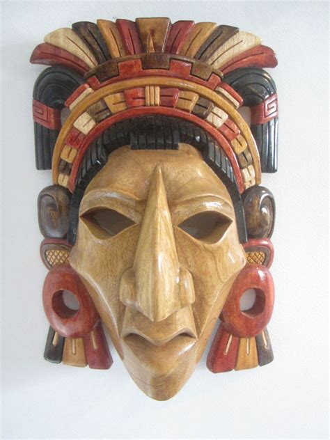 Classic Warrior Handsculpted In Cedar Mayan Aztec Mask 14900 Via