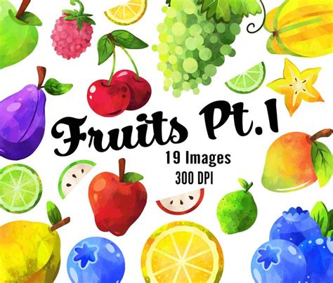 Fruit Clipart Png Set With Watercolors And Hand Drawn Fruits On White