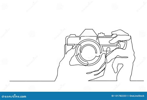 Continuous Line Drawing Of Hand Holding Photo Camera Making Pictures