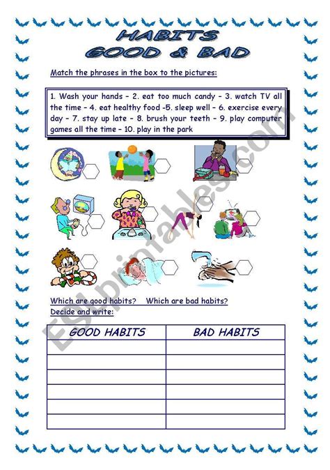 There is also a fruit crossword puzzle that can reinforce healthy eating habits. Habits - ESL worksheet by maripa