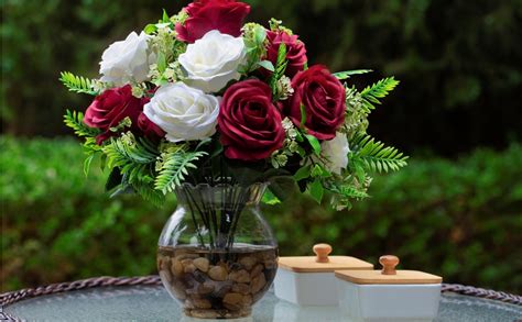 Enova Floral 18 Heads Silk Rose Artificial Flowers In Vase