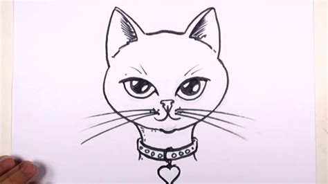 How To Draw A Cat Face With Collar And Heart Pendant Mat Cat Face