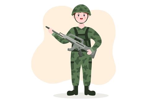 Military Army Force Template Hand Drawn Cute Cartoon Flat Illustration