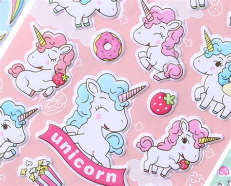 3d Kawaii Unicorn Stickers Birthday Cute Unicorn Girl Party Etsy