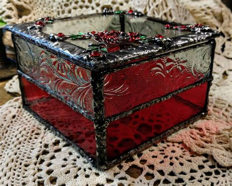 Beautiful Stained Glass Box Red Floral