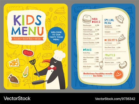Cute Colorful Kids Meal Restaurant Menu Template Vector Image