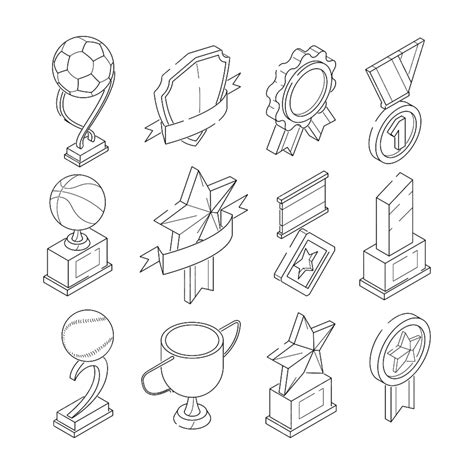 Sports Trophy Vector Hd Png Images Linear Isometric Icon Set Of
