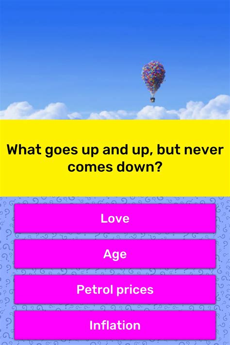 What goes up and up, but never comes... | Trivia Answers | QuizzClub