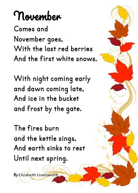 November Poetry Freebie November Poem November Quotes Poetry Freebie
