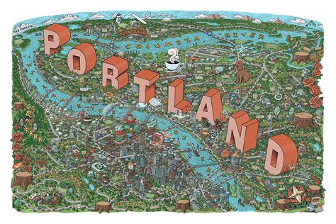Portland Or Portland Map Illustrated Map Cartoon Map