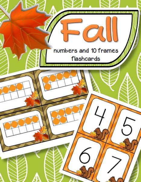Fall Numbers And 10 Frames Flashcards With An Orange Maple Leaf On The
