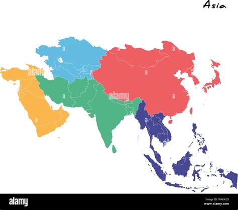 High Quality Map Of Asia With Borders Of The Regions Stock Vector Image