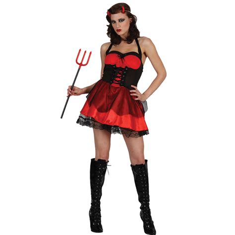 Adult Sexy Red Devil Halloween Fancy Dress Costume Ladies Lady Horns