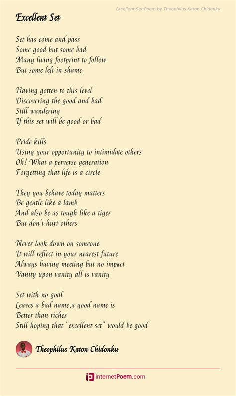 Excellent Set Poem By Theophilus Katon Chidonku