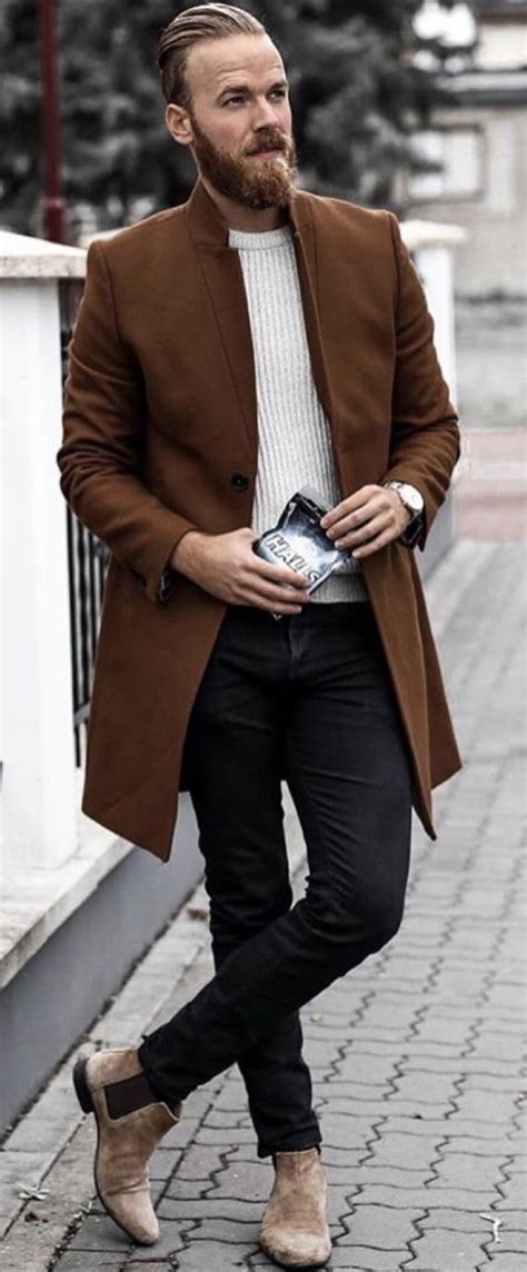 Fall Combo Inspiration With A Dark Brown Topcoat White Textured Sweater