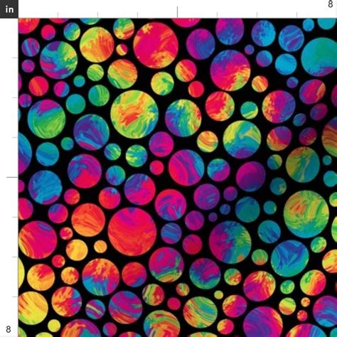 Polka Dot Fabric Crazy Rainbow Dots On Black By Weavingmajor Etsy