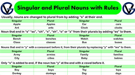 List Of Singular And Plural Nouns With Rules Grammarvocab