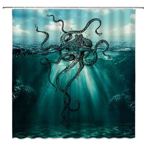 Xzman Octopus Shower Curtain Ocean Sea Monster Kraken Octopus Tentacle