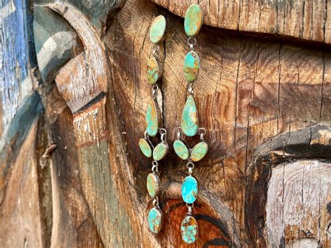 4 3 4 Long Turquoise Earrings By Navajo Jacqueline Silver Native