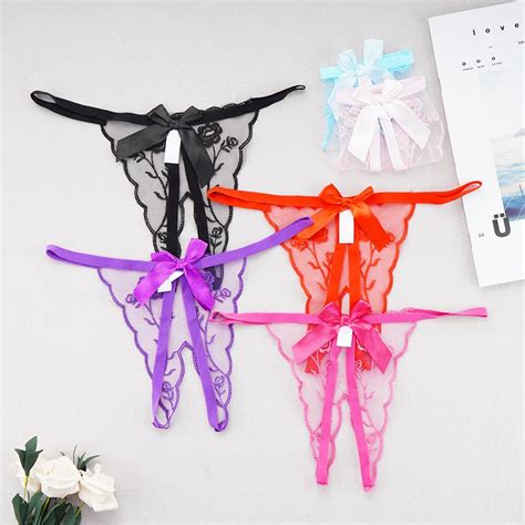Buy Women Low Waist Crotchless Panties Sexy Thong Hollow Lace Butterfly Panty Open Crotch