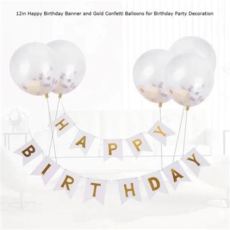 Happy Birthday Banner And 12in Gold Confetti Balloons Party Decoration For Ac 768 Picclick