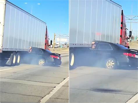 Horror Video Shows Truck Drag Car Down Highway As Driver Waves For Help The Independent