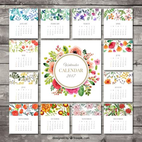 Premium Vector 2017 Floral Calendar