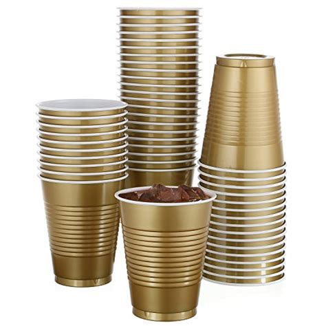 50 Pack 18 Oz Disposable Gold Plastic Cups Big Party Cup Perfect For