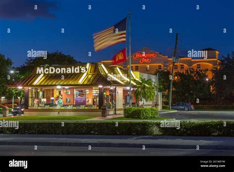 A McDonald's fast food restaurant at night in Fort Lauderdale, Florida
