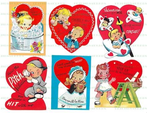 23 Printable Vintage Childrens Valentines Day Cards Etsy