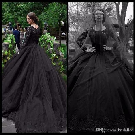 Lace and tulle long sleeve ball gown wedding dress. Discount Gothic 2017 New Black Long Sleeve Wedding Dresses ...